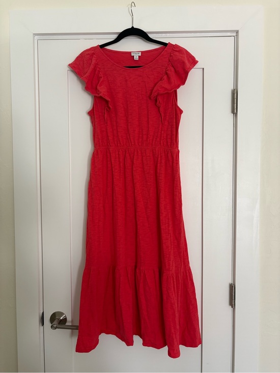 J. Crew Factory Dresses & Skirts - J.Crew Factory Flutter Sleeve Ruffle Tiered Midi Dress Knit Coral Pink M